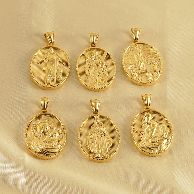 Wholesale Retro 3D Embossed Madonna Pendant Men' s 18K Stainless Steel Necklace Jewelry